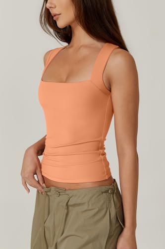 Image of QINSEN Women's Square Neck Sleeveless Double-Layer Tank Tops Basic Tight T Shirts
