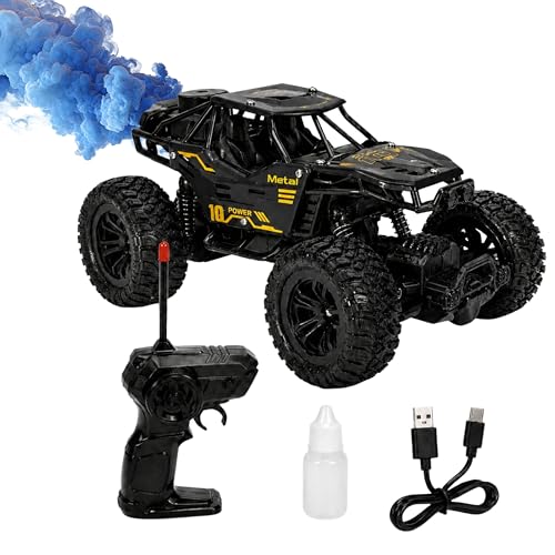 Image of RC Rock Crawler 2WD | Off-Road Monster Truck with Real Smoke Effect, Alloy Body & Rechargeable Battery | Durable Suspension | RC Car for Kids 4+ & Adults | Dark Black