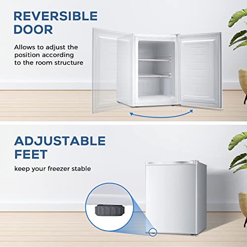 Kismile Upright Freezer,2.1 Cu.ft Mini Freezer with Reversible Single Door,Removable Shelves,Small Freezer with Adjustable Thermostat for Home/Kitchen/Office (White)