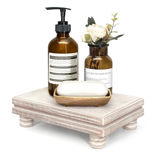 EOSAHR バスルーム装飾用装飾台座スタンド – キッチンオーガナイザー用小型ディスプレイスタンド & バスルームシンク用ソープホルダー – 家の装飾を美しくする木製トレイ (ナチュラル)