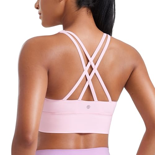 Image of CRZ YOGA Naked Feeling Longline Sports Bras | Medium Support, Removable Pads, Yoga, Sleek, Strappy Back, Scoop Neck, for Women