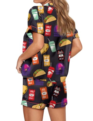Womens Pajamas Shorts Set Satin Pj Set Women's Pajama Shorts Pjs for Print Black M - image 3