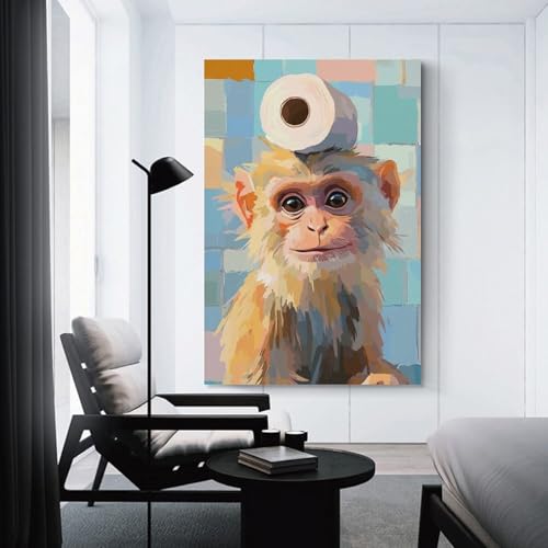 Tableau sur toile singe amusant pour égayer la décoration de votre salle de bain