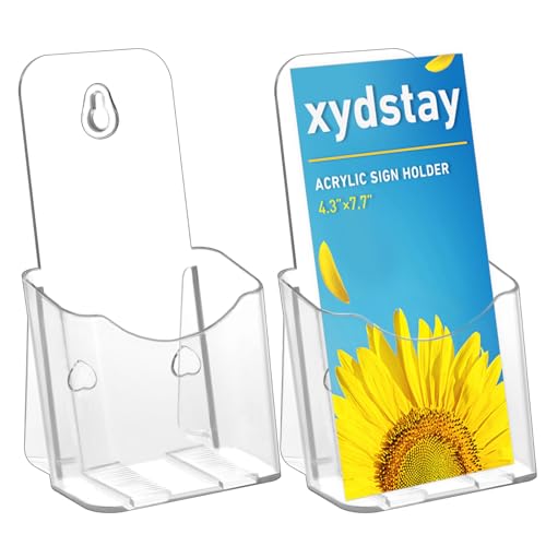 xydstay Acrylic Brochure Holder 4x9 Inches Slant Back Design, Clear Display Stand, Plastic Table Stand Sign Holder,Pamphlet Holder Flyer Holder,Display Stand,Table Signs Plastic Paper Holder for Office, Home, Store, 2 Pack