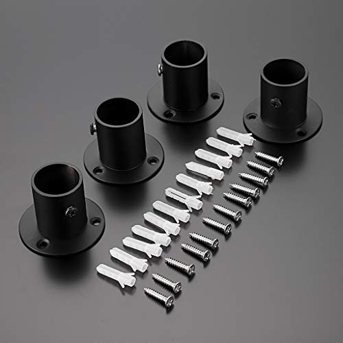Ownmy 4 Packs Stainless Steel Pole Sockets Flange Rod Holder, Wall Mount Pipe Bracket With Screws For Closet Wardrobe Shower Curtain Rod (Fit 25Mm / 1'') (Black) #TOP4