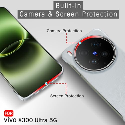 Image of TheGiftKart Hybrid Ultimate Slim Back Case Cover for Vivo X300 Ultra 5G | Lightweight Profile | Hard Back Case Cover for Vivo X300 Ultra 5G (PC & TPU, Metal Camera Ring, Leather Texture Finish, Grey)