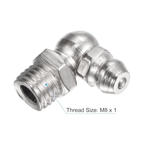 Image of uxcell Nickel-Plated Iron 90 Degree Grease Fitting M8 x 1mm Thread Hydraulic Grease Fitting Accessories, 40Pcs