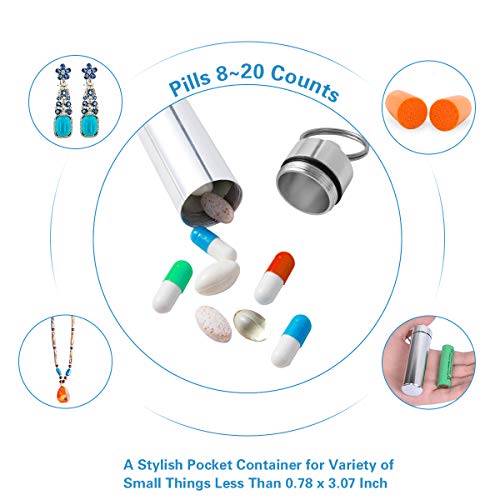 Minisland Large Portable Metal Aluminum Toothpick Holders Keychain Pocket Outdoor Travel Small Q-Tips Pill Containers Waterproof Dia.23Mm Silver And Black Set -Msl144 #TOP4