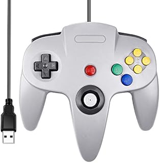 Classic N64 Controller, SAFFUN N64 Wired USB PC Game pad Joystick, N64 Bit USB Wired Game Stick Joy pad Controller for Windows PC MAC Linux Raspberry Pi 3 Sega Genesis Higan (Grey)