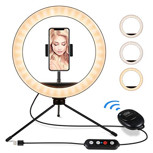 10 inch Selfie Ring Light with Stand, IUNUSI Ring Light with Tripod Stand and Phone Holder for TIK TOK, Dimmable Desk Led Beauty Camera Mini Ring Light for Makeup/YouTube Videos/Vlog