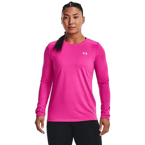 Under Armour Women's Standard Tech Crew Long-Sleeve T-Shirt, (652) Rebel Pink / / Metallic Silver, XX-Small