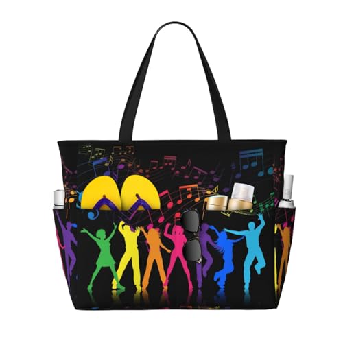 Dance With Music Print Beach Tote Large Capacity Beach Travel Bag Waterproof Sandproof And Lightweight