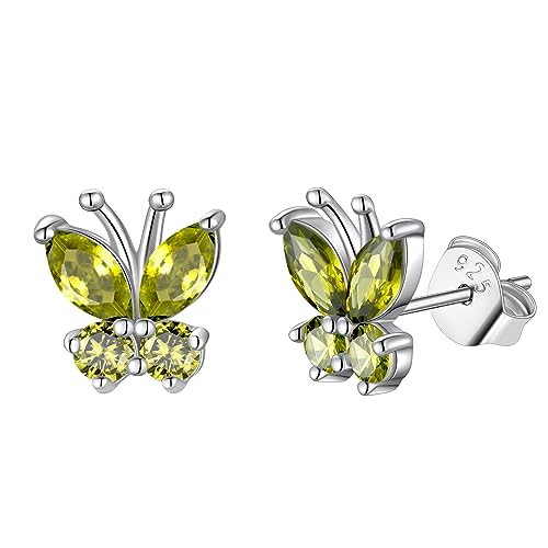 Pendientes de mariposa de plata de ley 925 FindChic con piedras natalicias
