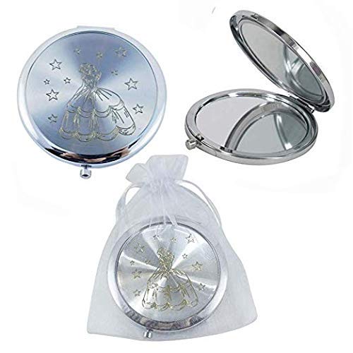 12PCS Quinceanera Compact Round Hand Mirror Sweet 15 design with Organza Gift Bag Girl