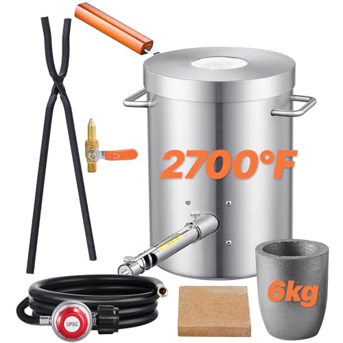 VEVOR 6KG Propane Melting Furnace Kit, Large Capacity Foundry Home Kilns, Blacksmithing Forge with Crucible & Tongs Kiln, Stainless Steel, for Metal Scrap Recycle, Gold Copper Silver Casting
