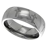 Sabrina Silver Tungsten Carbide 8mm Domed Cross Wedding Ring Laser Etched Perfectly Polished, Size...