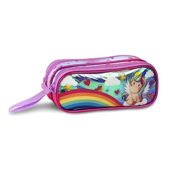 Estojo Escolar Infantil Menina Unicórnio Duplo - Clio