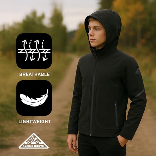 ALPINE NORTH Tofino Jr. Kids Softshell Jacket With Hood - Spring and Fall Water Resistant Rain Coat For Boys and Girls4