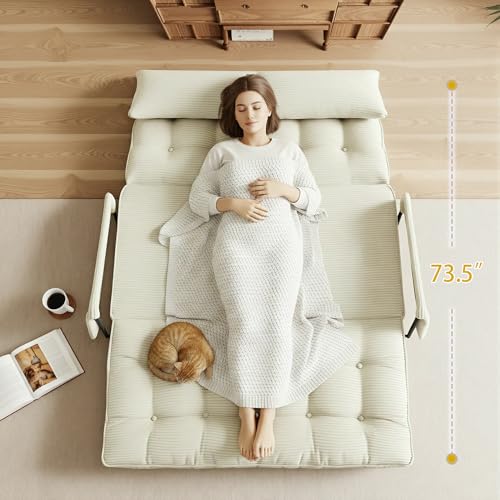 Image of 5-Position Adjustable Floor Sofa Couch,Multi-Functional Bean Bag Bed,Foldable Lazy Sofa Sleeper Bed with Armrest,Ideal for Reading and Playing (Beige)