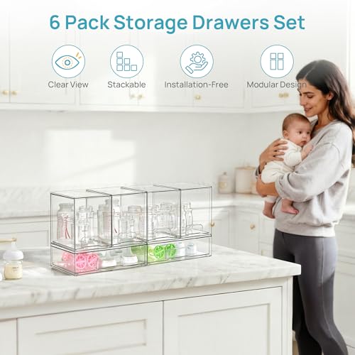 Image of Vtopmart 6 Pack Baby Bottle Organizer Set, Stackable Storage Drawers Ideal for Kichen Countertop, Vanity, Bathroom, Cabinet, Pantry Organization