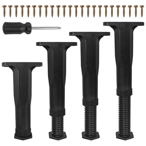 XNJIHWA 4 Pezzi Piedini per Mobili Gambe Regolabili per Mobili Neri Piedino Regolabile 16.5 à 28.5cm con 24 Viti Cacciavite per Letto,Divano,Tavolo,Sedia