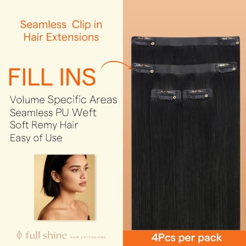 Image of Full Shine Clip in Extensions, Jet Black, Added Length