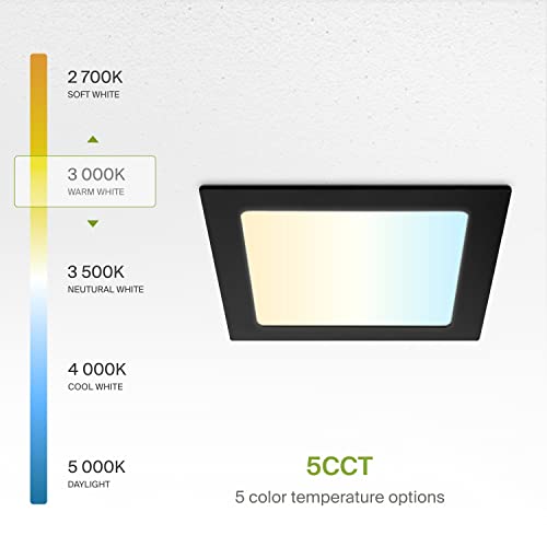 ASD 12 Pack LED Square Recessed Lighting 6 Inch, 5 CCT 2700K-5000K CRI90+, 15W 60W Eqv, Ultra Thin Dimmable Ceiling Lights with J Box, Canless Wafer Downlight, Slim Panel Light, UL Energy Star, Black by ASD - Used condition - Image 6