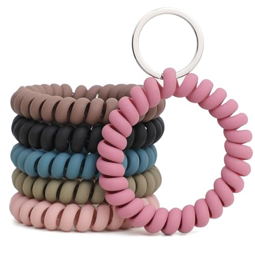 6Pcs Stretchable Wrist Keychain Bracelet, Spring Flexible Spiral Wrist Coil ?Wrist Key Holder Key Ring for Sauna Gym Pool ID Badge and Outdoor Sports (Color1)