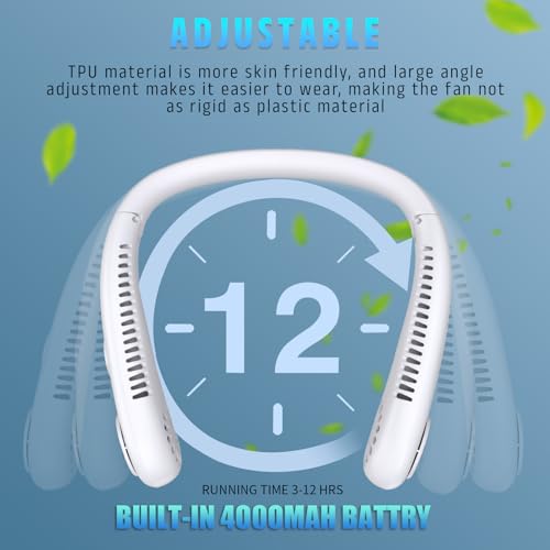 Image of LAESO Portable Neck Fan,Foldable Neck Fan Hands Free Bladeless Personal Fan,LCD Display USB Powered 3-Speed Neck Fan for Outdoor Indoor