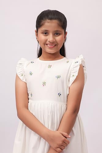 Image of Kids Girls Printed Embroidered Fusion Dress | Handmade Crafted Designer Ethnic Wear | 100% Cotton