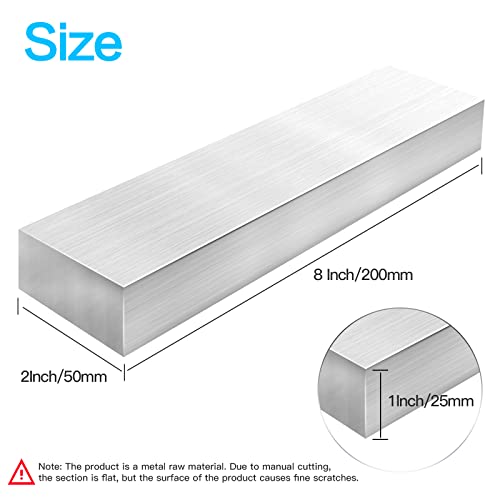 Image of 1 inch (25mm) X 2 inch(50mm) Square Aluminum Flat BAR 8 inch Long 6061 Aluminum Block,T6511 Solid New Mill Stock (1x2x8 inch, 1 Pcs)
