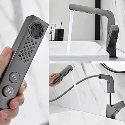 Grifo con ducha extraíble para lavabo monomando de caño alto 4