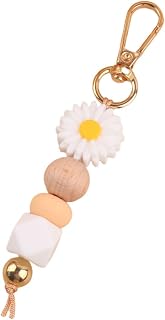 Flower Silicone Wooden Beads Keychain Cute Daisy Keyring Bohemia Floral Charms for Purse Backpack