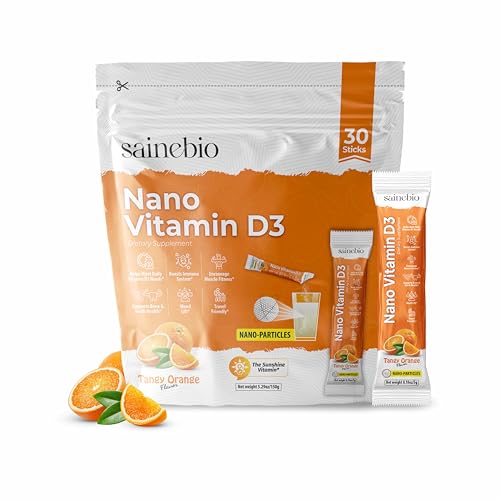 Image of Sainebio Nano Vitamin D3 | 30 Sachets, 600 IU High Absorption | Supports Immunity, Bone Strength, Mood & Vitality | Travel-Friendly Daily Supplement (30 Sachets, Tangy Orange)