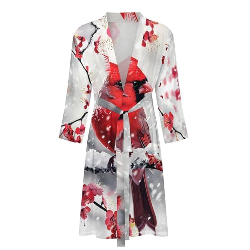 Red Bird Snowy Day Funny Men's Robe Soft Lightweight Bathrobe Long-sleeve Spa Robes4