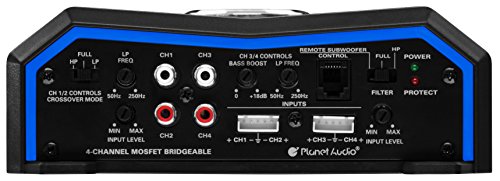 Planet Audio PL1600.4 4 Channel Car Amplifier - 1600 High Output, High/Low Level Inputs, High/Low Pass Crossover, Hook Up to Subwoofer for Bass