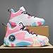 Men's Fashion Graffiti Breathable Mesh Lace Up High Top Basketball Shoes Lightweight Non-Slip Outdoor Athletic Tennis Sneakers Classic Volleyball Baseball Sport Shoes (Pink White,12)