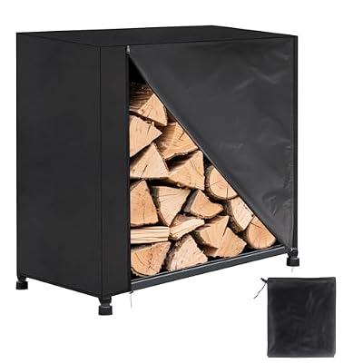 Klmnop 4ft Firewood Rack Cover, Waterproof 420D Oxford Outdoor Firewood Storage Cover with Zipper and Drawstring and Windproof Straps for Log Holder(48" W x 24" D x 42" H)