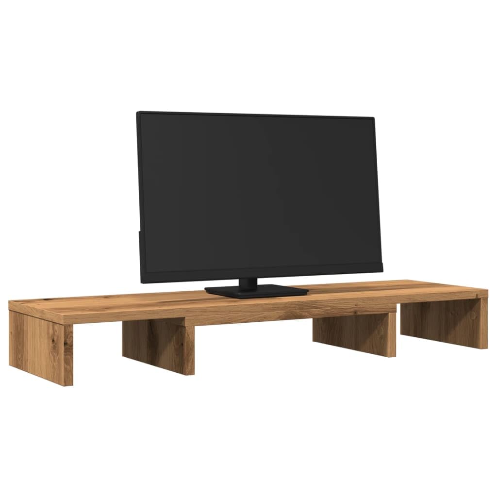 Supporto per monitor regolabile in legno di rovere Artisan, 80 x 24 x 10,5 cm, ergonomico, regolabile in altezza, salvaspazio e stabile, per scrivania per computer, tavolo da gioco, home