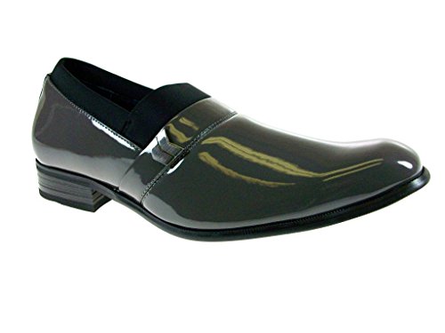 Delli Aldo Men's 19238P-Gray Patent Smooth Dress Loafers, Gray, 7