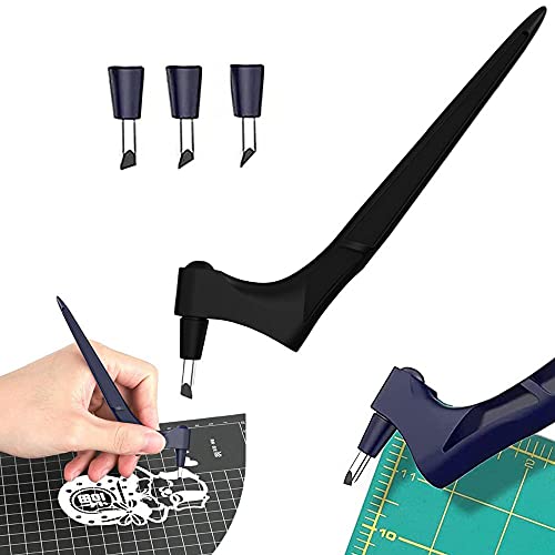 Kosiyi Craft Cutting Tools, 360-Degree Rotating Blade Craft Cutting Tool with Three Cutter Heads, Pen Blade Stainless Steel Craft Knives for Craft, Paper-Cutting, Stencil (Black)