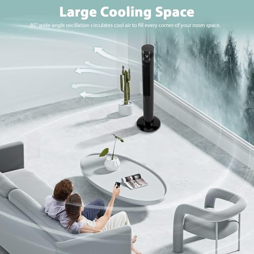Image of Antarctic Star Tower Fan 85Oscillating Fan Quiet Cooling 12H Timer Remote Control Bladeless Electric 3 Speeds Wind 3 Modes, 42INCH, BLACK