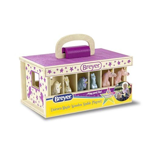 Breyer Unicorn Magic Wood Carry Stable with 6 Unicorns...