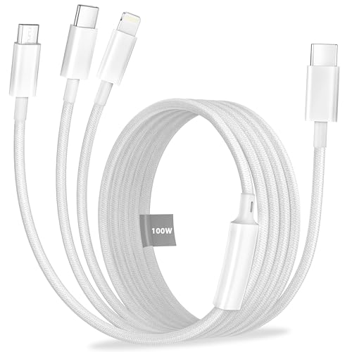 Cable Multiple Cargador 1.2M, CabLe USB C Carga Rapida PD 100W Trenzado 3 en 1 CabLe iPhone con cable Lightning/Micro USB/Ttipo C Carga Rápida para iPhone 17 16 15 14 13 12, Android,Huawei,Samsung