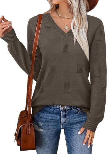 WIHOLL Sweaters for Women V Neck Long Sleeve Tops Fashion Lightweight Pullover Clothes Fall Outfits 2025