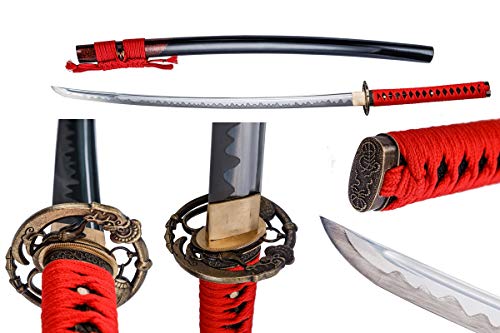 BOHIHYU Samurai Katana Sword - Handmade Japanese Katana with 1060/1095/Damascus/T10 Steel, Alloy Tsuba & Solid Wood Handle - Full Tang Sharp Blade for Martial Arts, Collection, Display