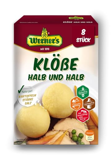 Werner´s Klöße Halb & Halb 8 Stück, 10 Packungen pro Karton, glutenfrei, laktosefrei, zum selbstformen, ohne Farbstoffe, ohne zugesetzte Aromen