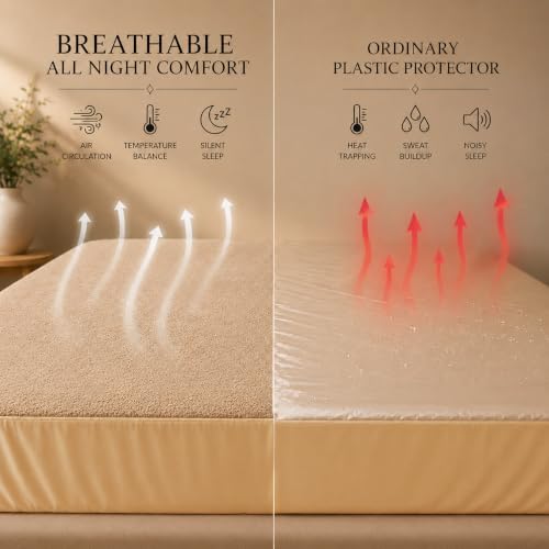 Image of BSB HOME Waterproof Terry Mattress Protector, Soft Cotton Terry Mattress Cover with Deep Pocket Fitted Sheet Style, Breathable & Noiseless Bed Protector, Single Bed- 36 x 72 +9 Inches - Warm Beige