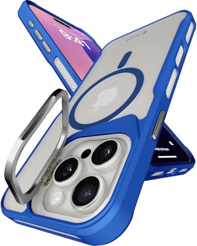 Image of eller sante Roxane Magpro Back Cover Case for iPhone 16 Pro Scratch Resistant Camera Screen Protector TPU Shockproof with Stand Holder Mag-Safe Wireless Charging- Blue