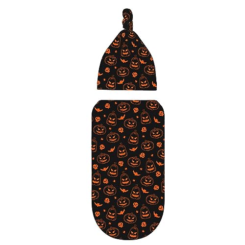 Image of Neon Halloween Newborn Swaddle Blanket with Hat Sets Newborn Receiving Blanket for Boy Girl Swaddle Sack Shower Infant Gift